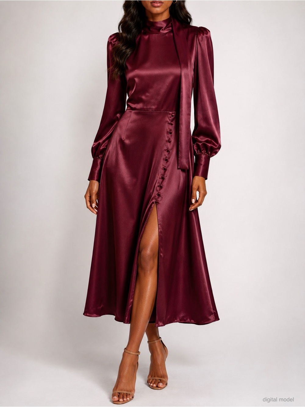Reformation 100% Silk NWT Burgundy Plum Midi Dress Tie Neck Long Sleeve Size 0